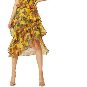 MISA Los Angeles Carmen Floral Asymmetric Ruffle Skirt